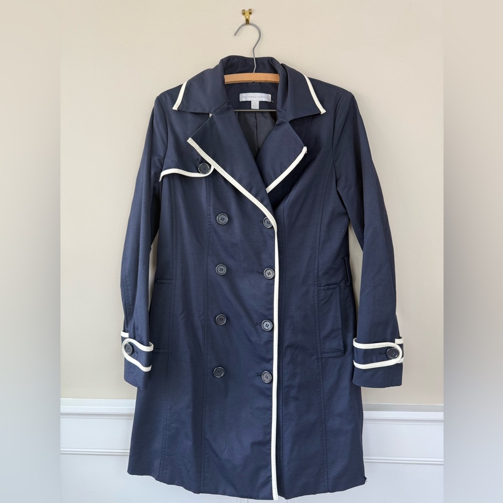 New York & Company Navy Trench Coat with White Accents